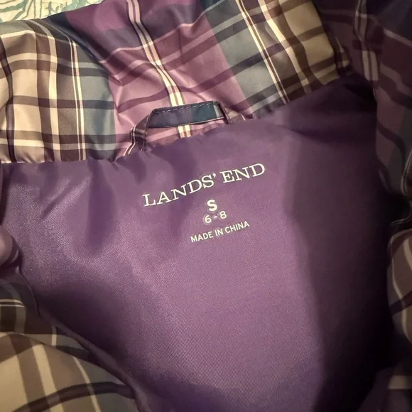 Lands End Plaid Purple Women's Puffer Vest - S - Picture 6 of 7